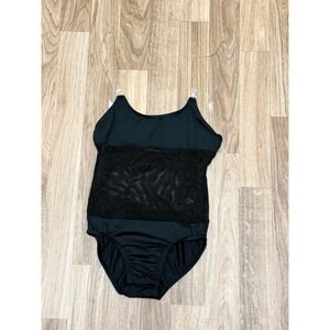 Rebel Athletic Girls Black Uniform Mesh Midsection Clear Straps Bodysuit YS